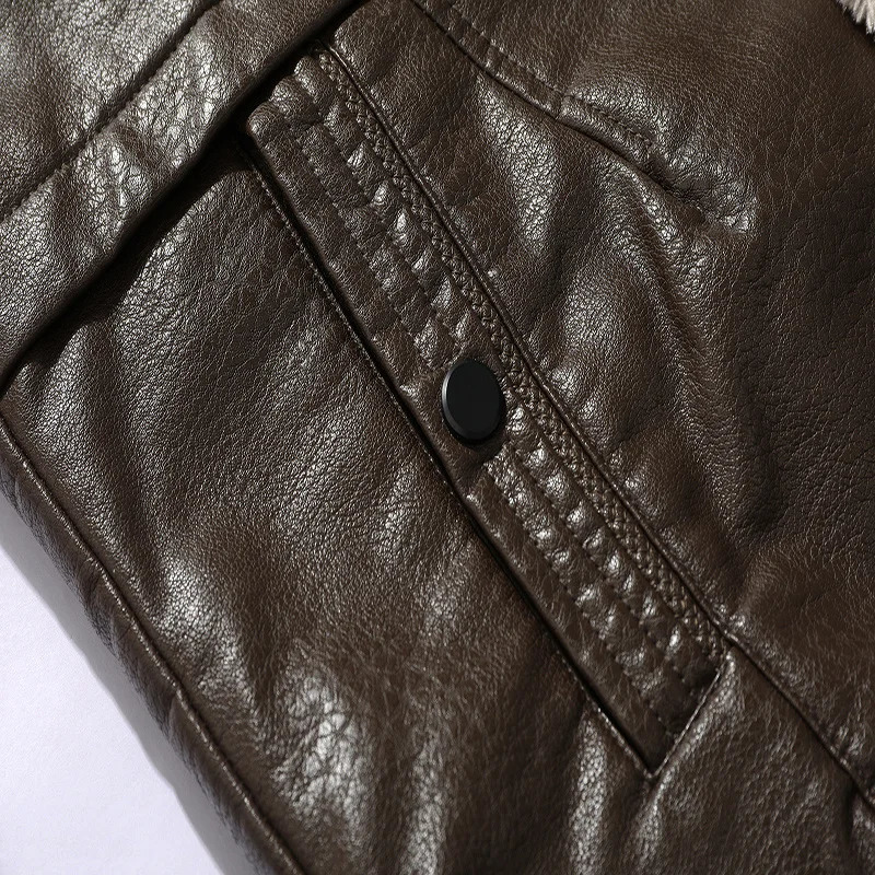 arrived Men Winter Leather Jacket Lapel Fleece Motor Biker Leather Jacket Men Business Casual Long Faux Leather Coats 240126