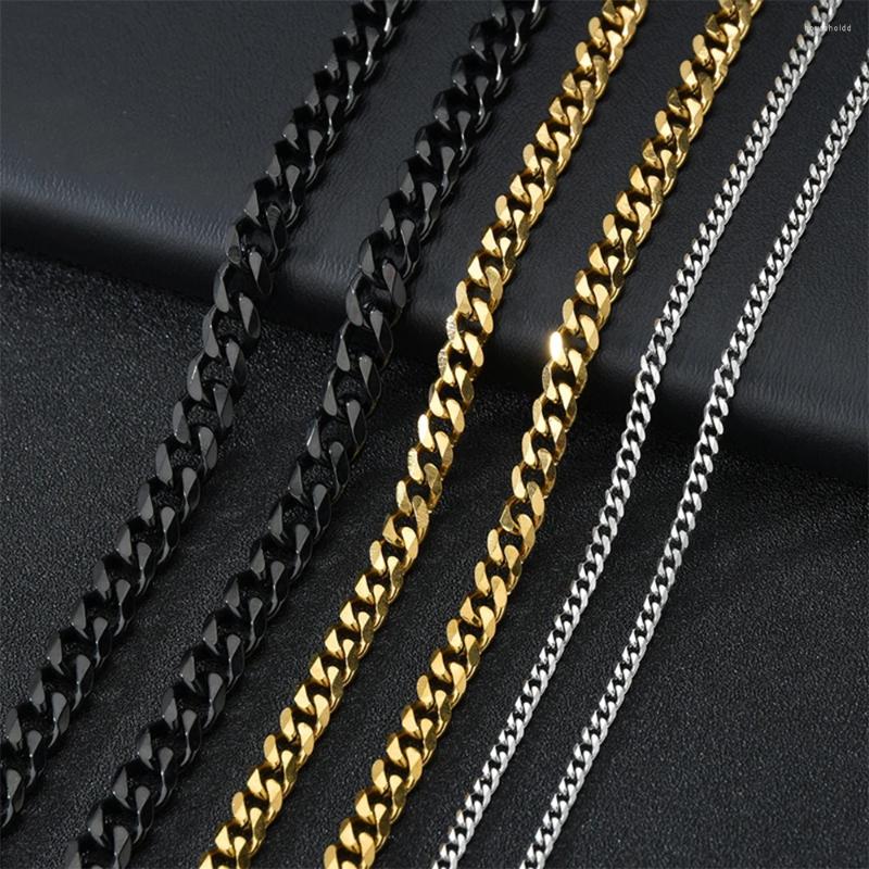 Chains Punk Stainless Steel Necklace Curb Cuban Necklaces For Men Women Black/Gold/Sier Color 3/5/7mm Link Chain Chokers Solid Metal
