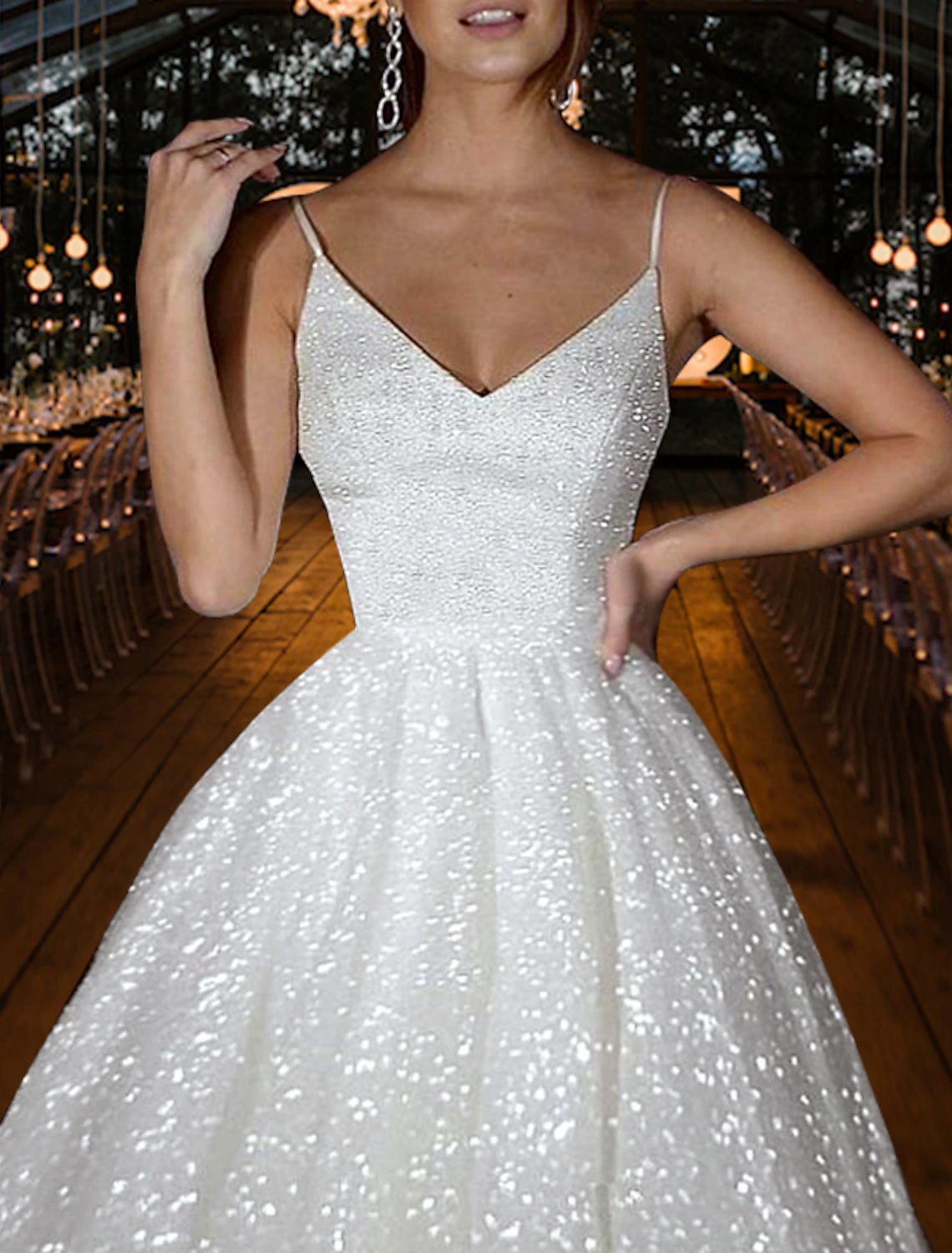 Glitter White Wedding Dress V Neck Bridal Gowns Robe De Mariee Bridal Gowns Plus Size Custom Made