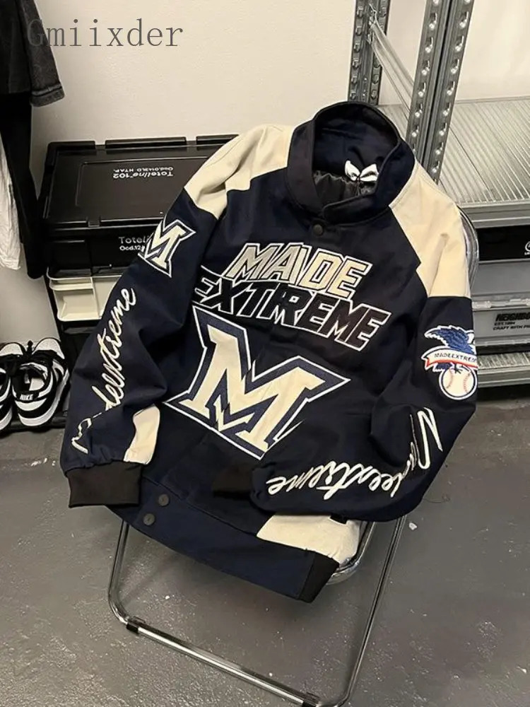 Gmiixder American Street Racing Jacket Men Women Cool Niche Embroidery Motorcycle Baseball Uniform Unisex Punk Letter Streetwear 240202