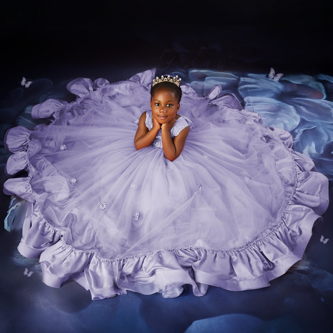 R&W Lanvender wer Girl Jewel Beaded Rehies Crystals Tiered Tulle wergirl Dresses Little Kids Birthday Party Gowns For Marriage F080