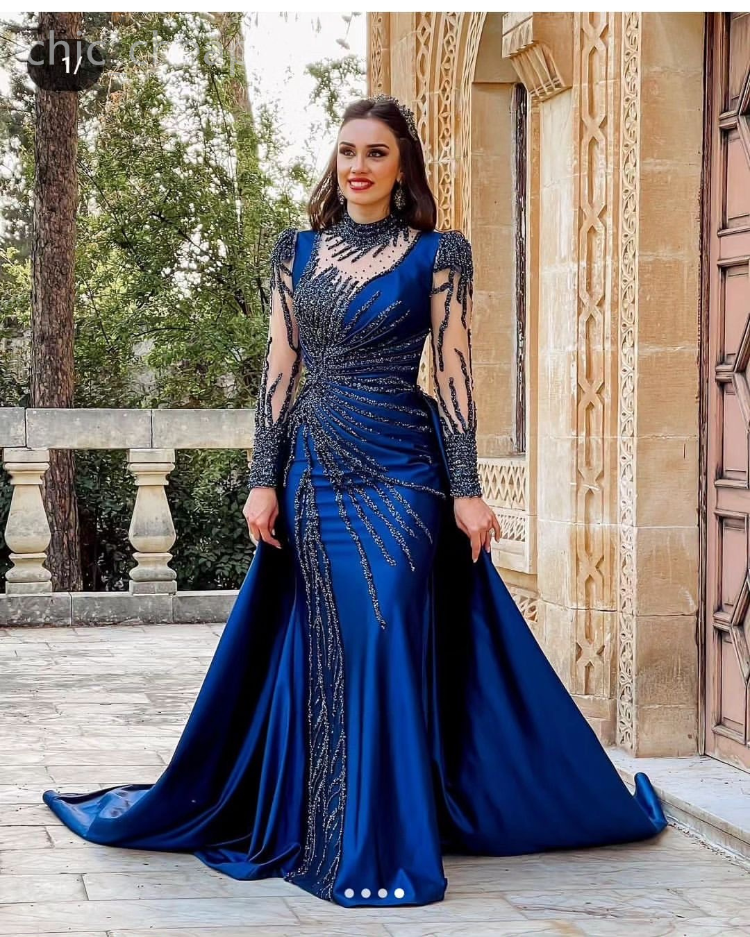 2024 Aso Ebi Navy Blue Mermaid Prom Dress Sequined Lace Satin Beaded Evening Formal Party Second Reception Birthday Engagement Gowns Dresses Robe De S