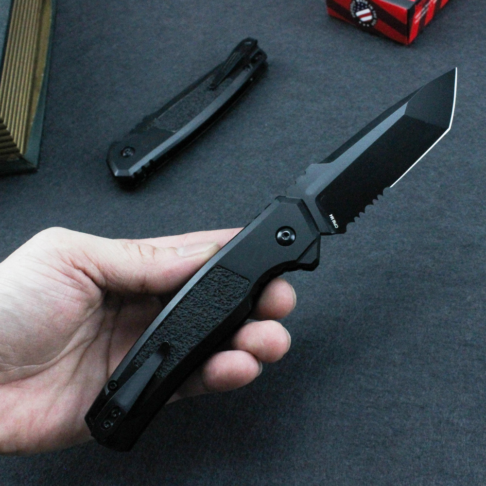 KS 7105 Launch 16 Tactical Knife CPM154 Titanium Coated Serrated Blade CNC Aviation Aluminum Handle Outdoor Camping Hiking EDC Pocket Knives with Reta