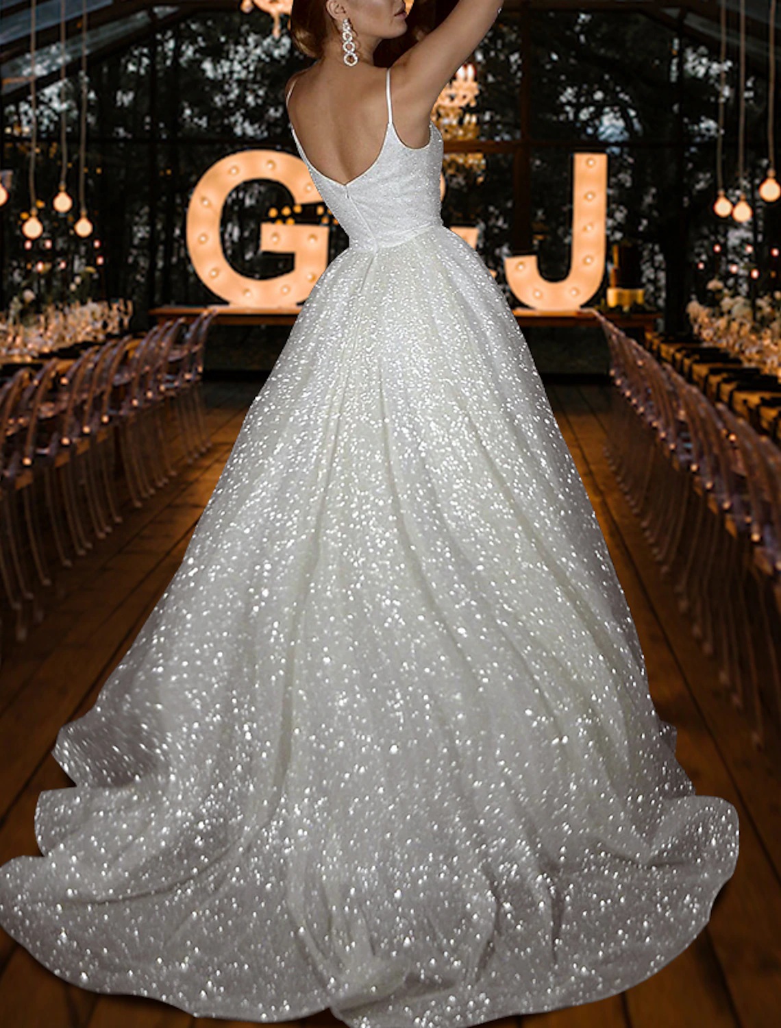Glitter White Wedding Dress V Neck Bridal Gowns Robe De Mariee Bridal Gowns Plus Size Custom Made