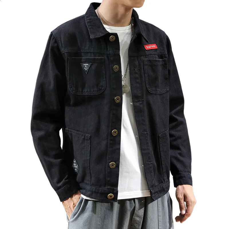 2023 Spring Autumn Men Black Denim Jacket Mens AllMatch Korean Casual Fashionable Male Camouflage Work Shirt Top 240202