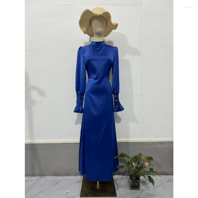 Ethnic Clothing Spring Eid Muslim Dress Women Abaya Slim Fit Petal Sleeve Satin Morocco Party Dresses Ramadan Islam Dubai Arab Long Robe B4