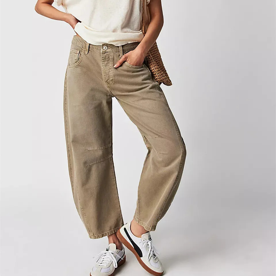 Women Vintage Mid Waist Jeans Wide Leg Loose Boyfriend Denim Cropped Pants Straight Rise Y2k Barrel 240127