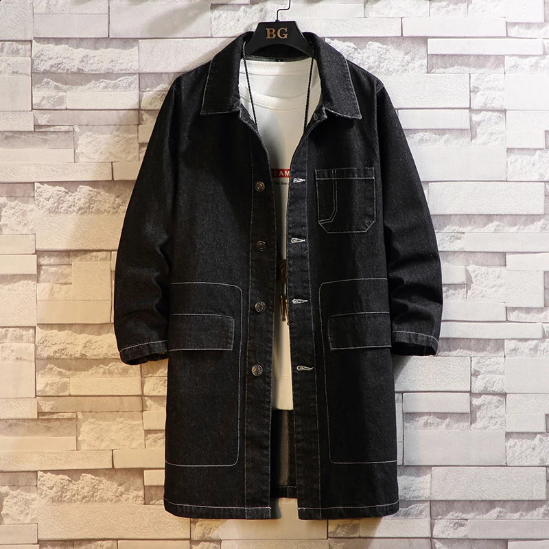 Men Fleece Warm Long Jean Jacket Winter Women Big Pockets Turndown Collar Trenchcoat Outerwear Fashion Black Loose Denim Coats 240202