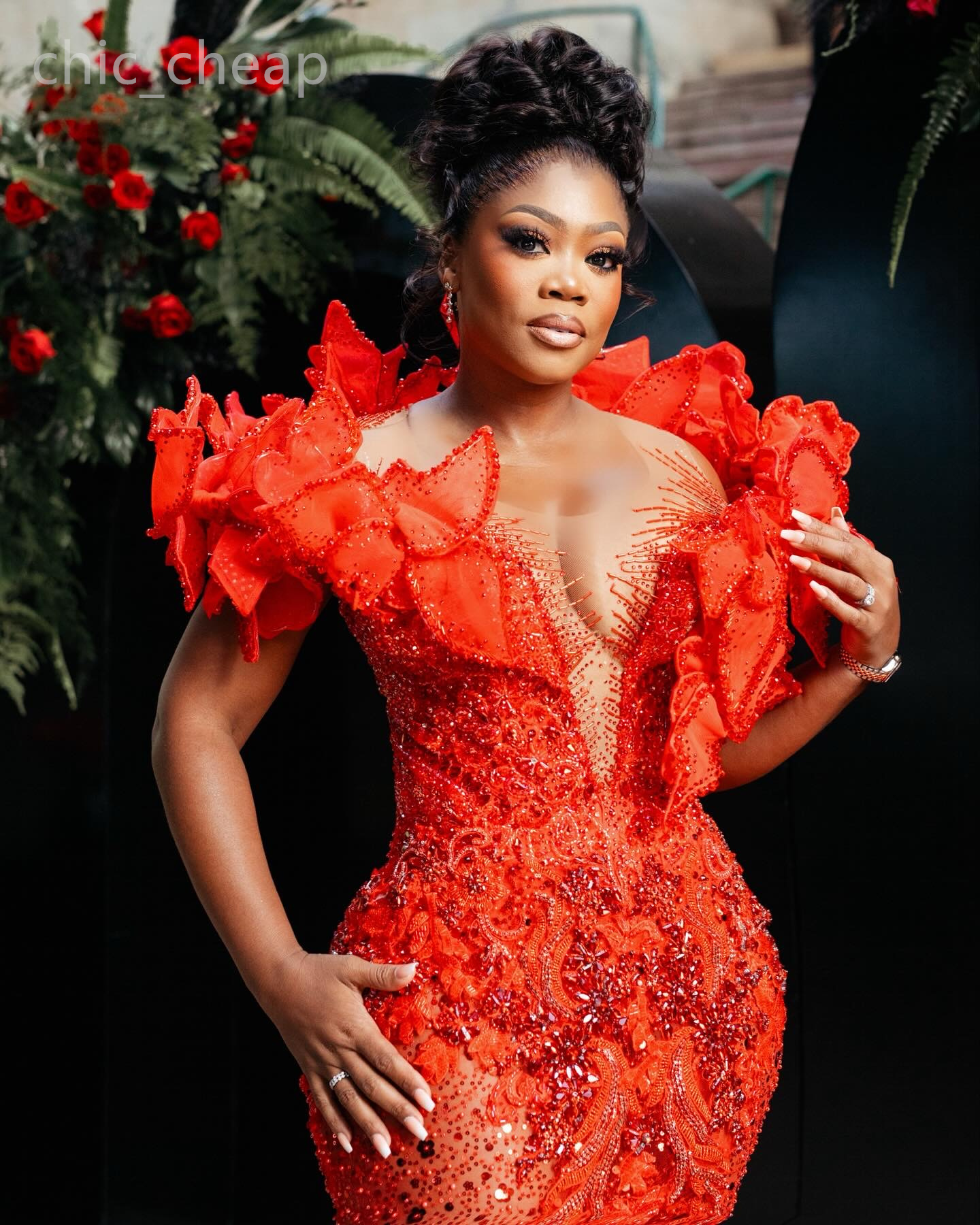 2024 Aso Ebi Red Mermaid Prom Dress Lacefull Beaded Crystals See Through Evening Formal Party Second Reception Birthday Engagement Gowns Dresses Robe 