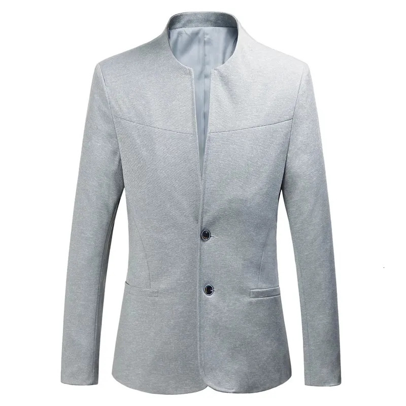 Spring Mens Stand Collar Casual Suit Jackets Youth Fashion Solid Color Stitching Two Button Blazer Coats 240124