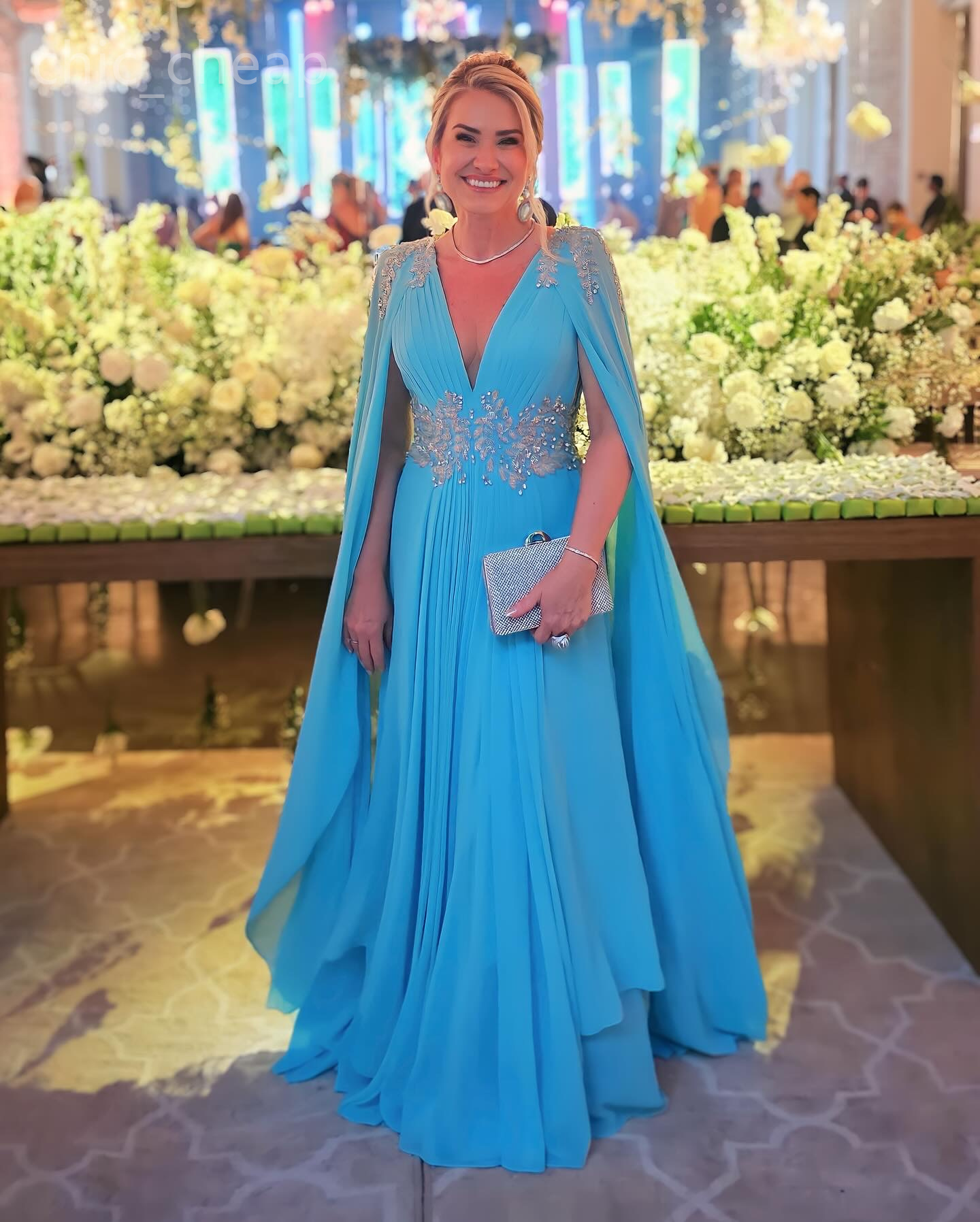 2024 Aso Ebi Arabic Blue A-line Mother Of The Bride Dresses Lace Chiffon Evening Prom Formal Party Birthday Celebrity Mother Of Groom Gowns Dress ZJ05