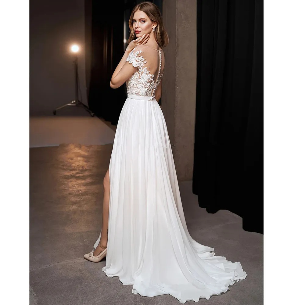 Chiffon Wedding Dress Floral Lace Appliques Bridal Gowns Wedding Gowns Custom Made Plus Size