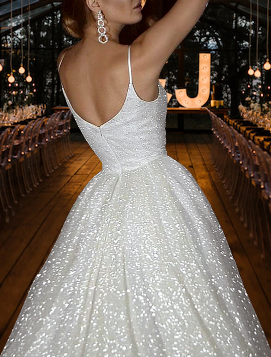 Glitter White Wedding Dress V Neck Bridal Gowns Robe De Mariee Bridal Gowns Plus Size Custom Made