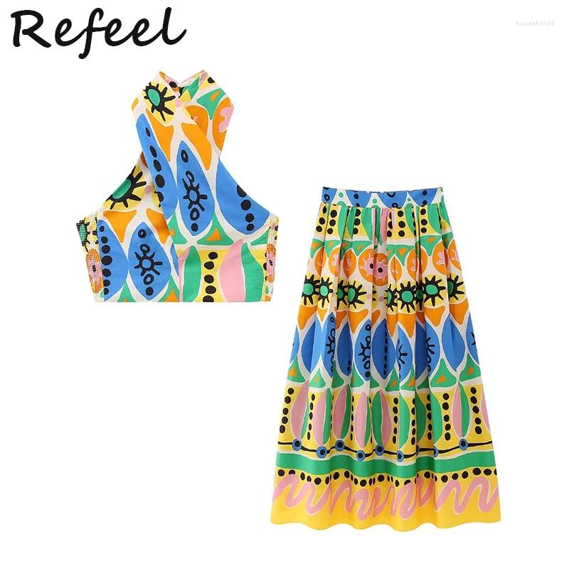 Skirts Refeel Long Summer Skirt Sets Women High Waist Fashion 2024 Boho Floral Print Midi Stylish Holiday Female Clothing Vestidos