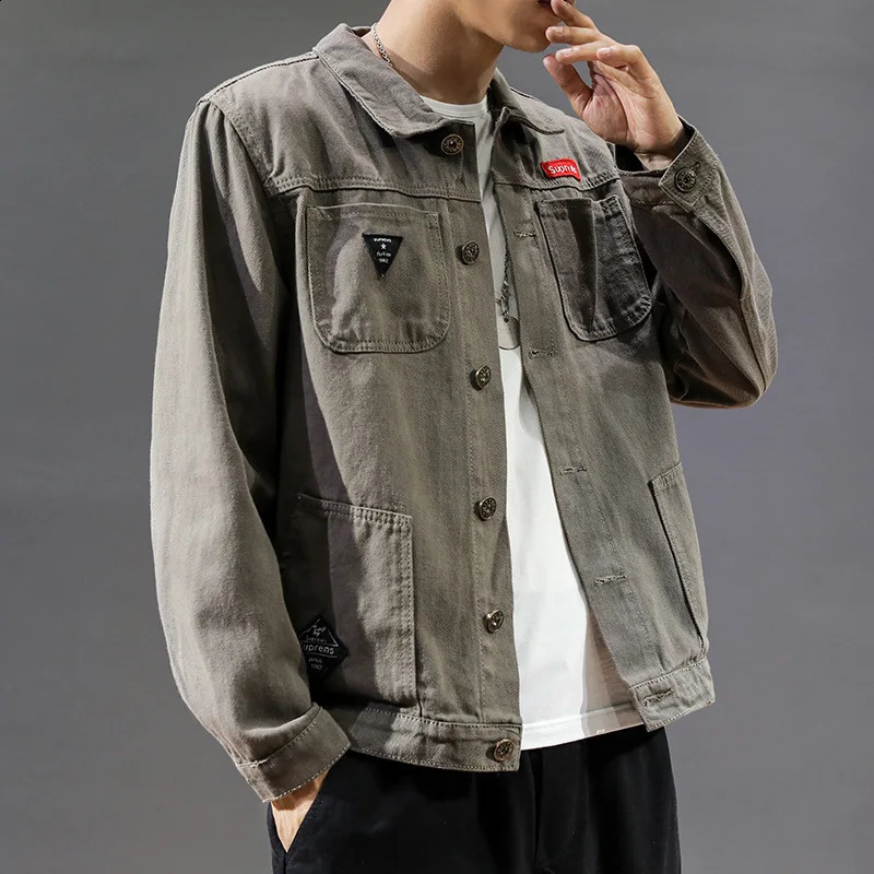 2023 Spring Autumn Men Black Denim Jacket Mens AllMatch Korean Casual Fashionable Male Camouflage Work Shirt Top 240202