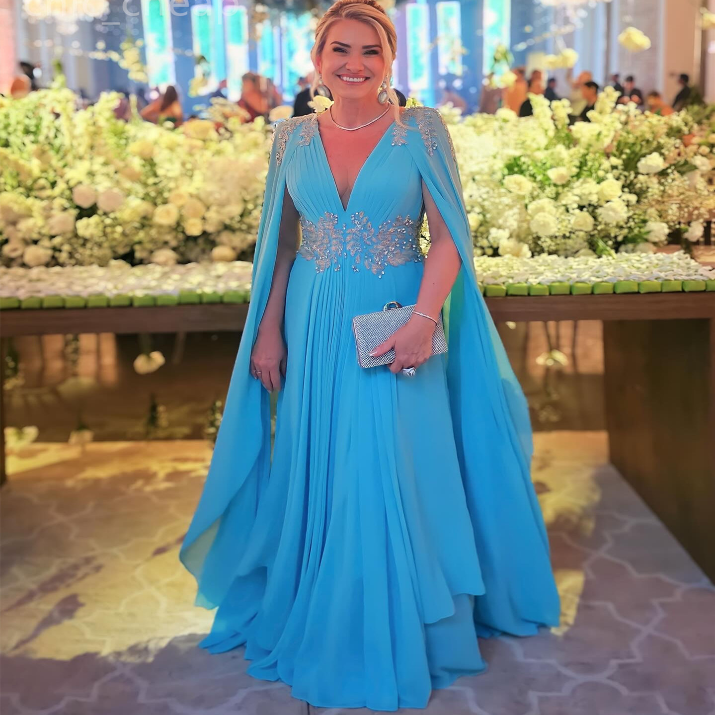 2024 Aso Ebi Arabic Blue A-line Mother Of The Bride Dresses Lace Chiffon Evening Prom Formal Party Birthday Celebrity Mother Of Groom Gowns Dress ZJ05