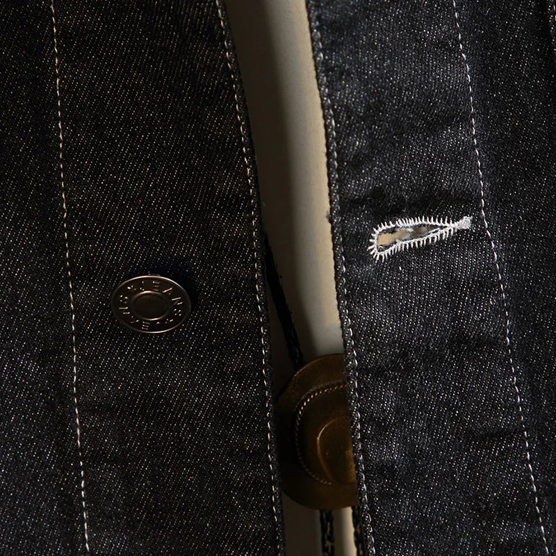 Men Fleece Warm Long Jean Jacket Winter Women Big Pockets Turndown Collar Trenchcoat Outerwear Fashion Black Loose Denim Coats 240202