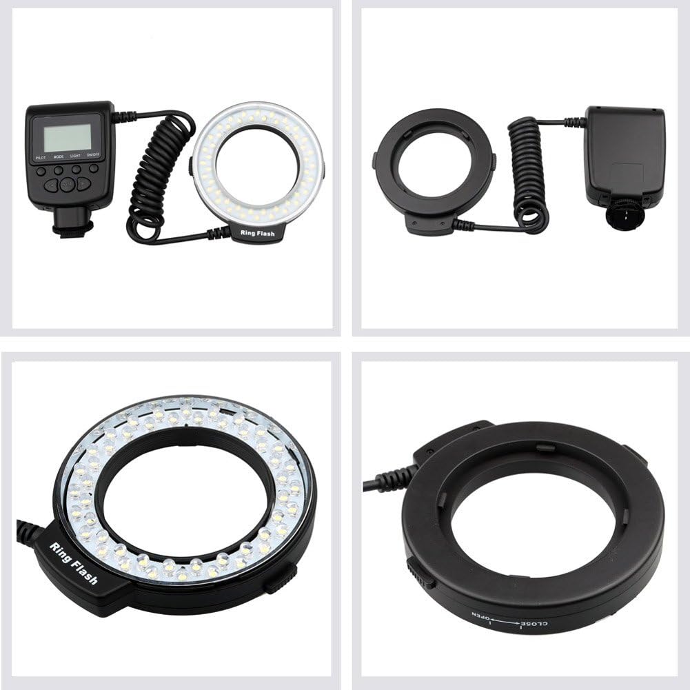 48 Pieces Macro LED Ring Flash Light Dimming Photography Lamp with LCD Screen Display for Nikon Canon Pentax Olympus Panasonic DSLR Camera