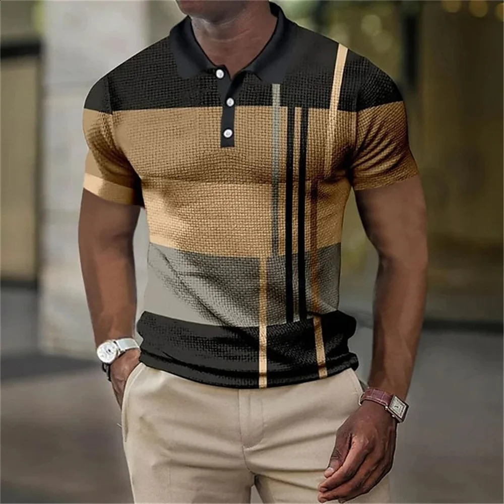 2023 Men'S Polo Shirt 3d Vertical Stripe Print HighQuality Men'S Clothing Summer Casual Short Sleeved Street Cool Tops Tees 240119