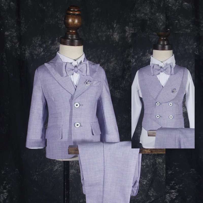 Boys' Performance Baby First Year Party Wedding Suit Set Autumn Winter British Child Blazer Pants Vest Clothes Kids Formal Dress 240119