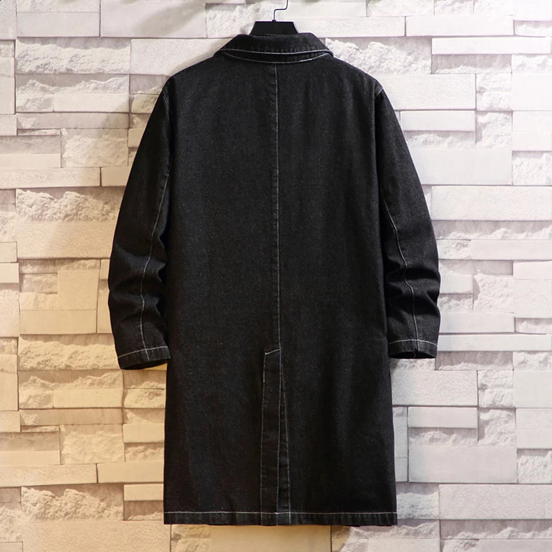 Men Fleece Warm Long Jean Jacket Winter Women Big Pockets Turndown Collar Trenchcoat Outerwear Fashion Black Loose Denim Coats 240202