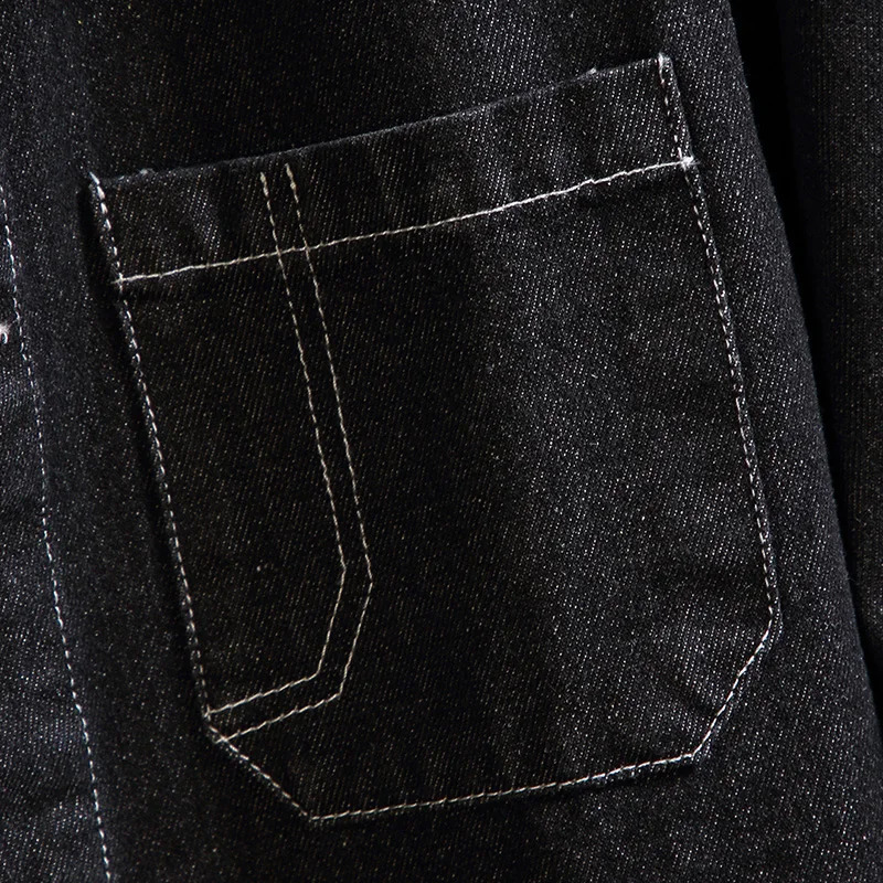 Men Fleece Warm Long Jean Jacket Winter Women Big Pockets Turndown Collar Trenchcoat Outerwear Fashion Black Loose Denim Coats 240202