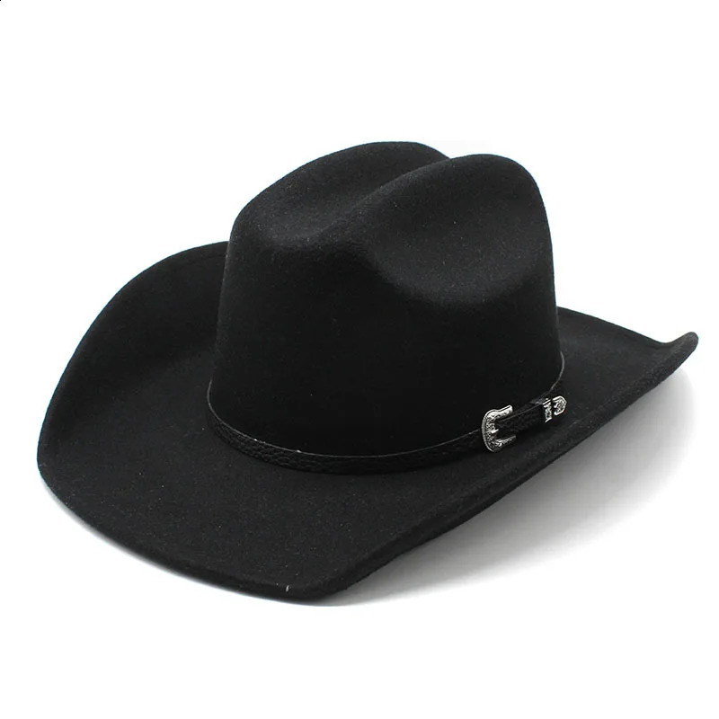 Vintage Western Cowboy Hat with Black Belt Mens Felt Fedora Hat Women Jazz Cowgirl Cap Cloche Church Sombrero Hombre Caps 240126