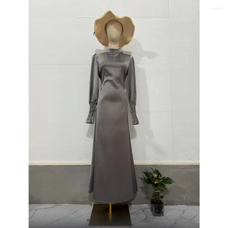 Ethnic Clothing Spring Eid Muslim Dress Women Abaya Slim Fit Petal Sleeve Satin Morocco Party Dresses Ramadan Islam Dubai Arab Long Robe B4