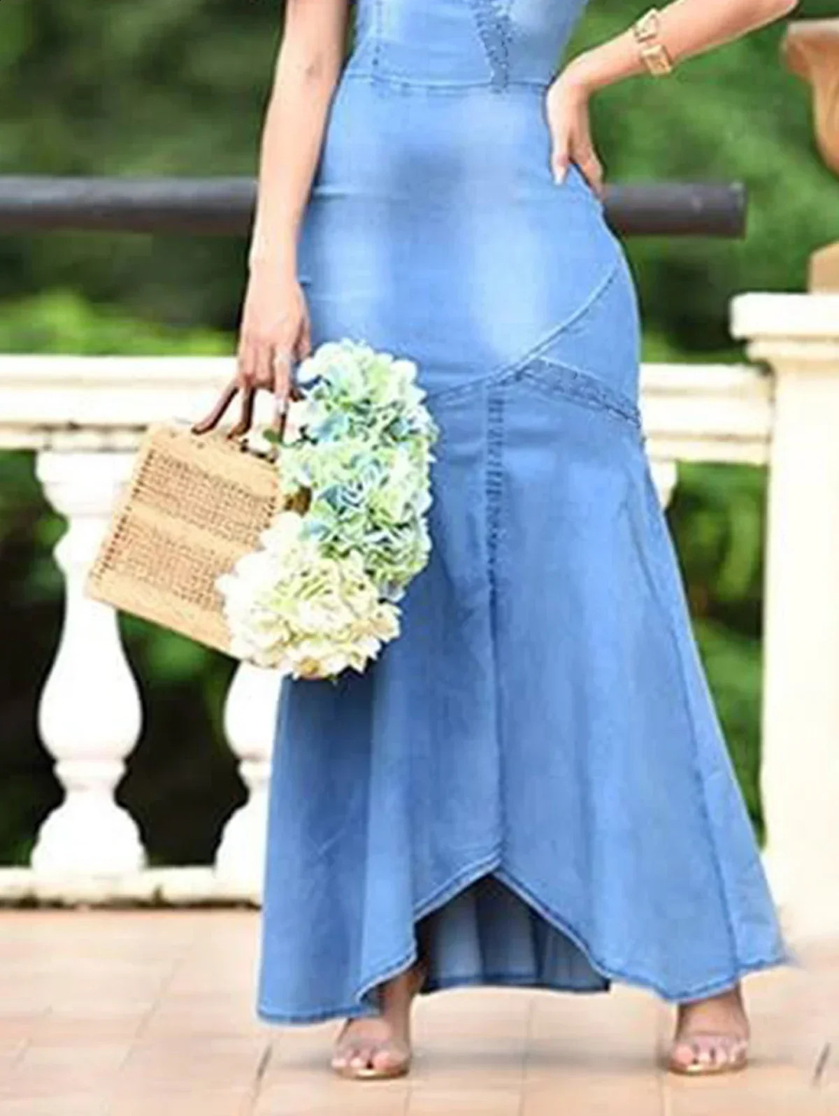 Dress Women Summer Casual Plain V Neck Light Washed Denim Dress Elegant Aline Short Sleeve Bodycon Maxi Dress Female Clothing 240119