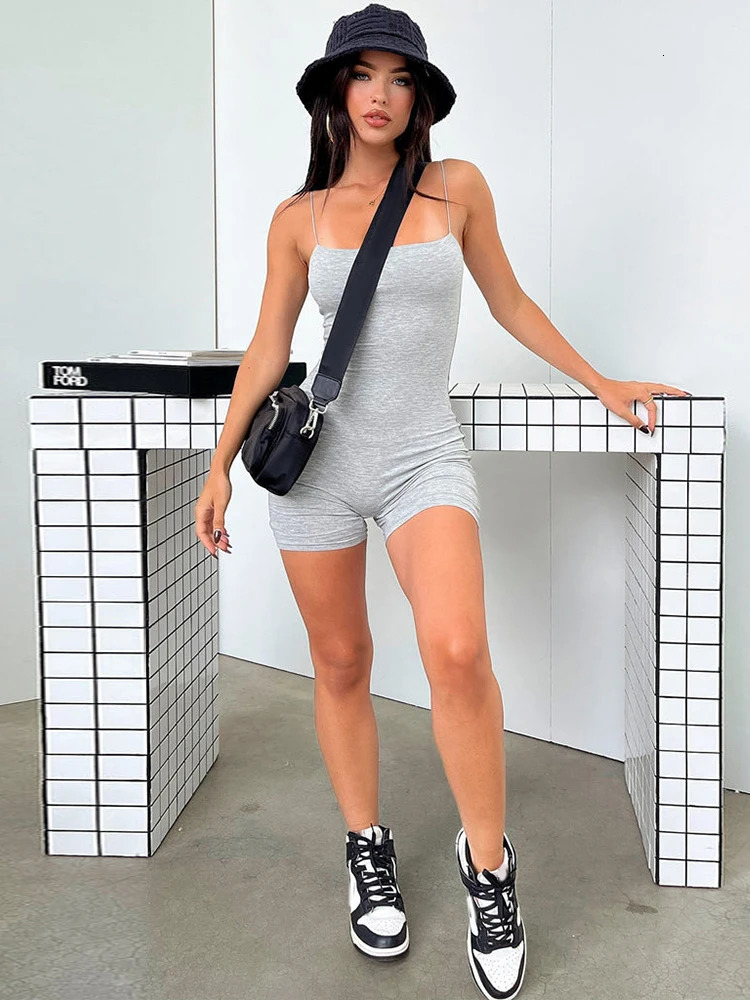 Spaghetti Strap White Jumpsuit Short Women Summer Overalls For Women Backless Bodycon Jumpsuits Shorts Playsuits Black 240129