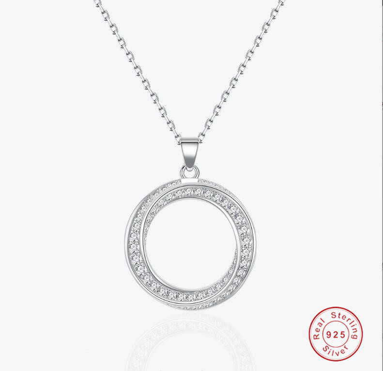 Sterg Sier Circle Pendant Necklace Women, Real Sier, Pave White Sapphire Cubic Zirconia Dia Gemstones, Jewelry for Parties and Gifts