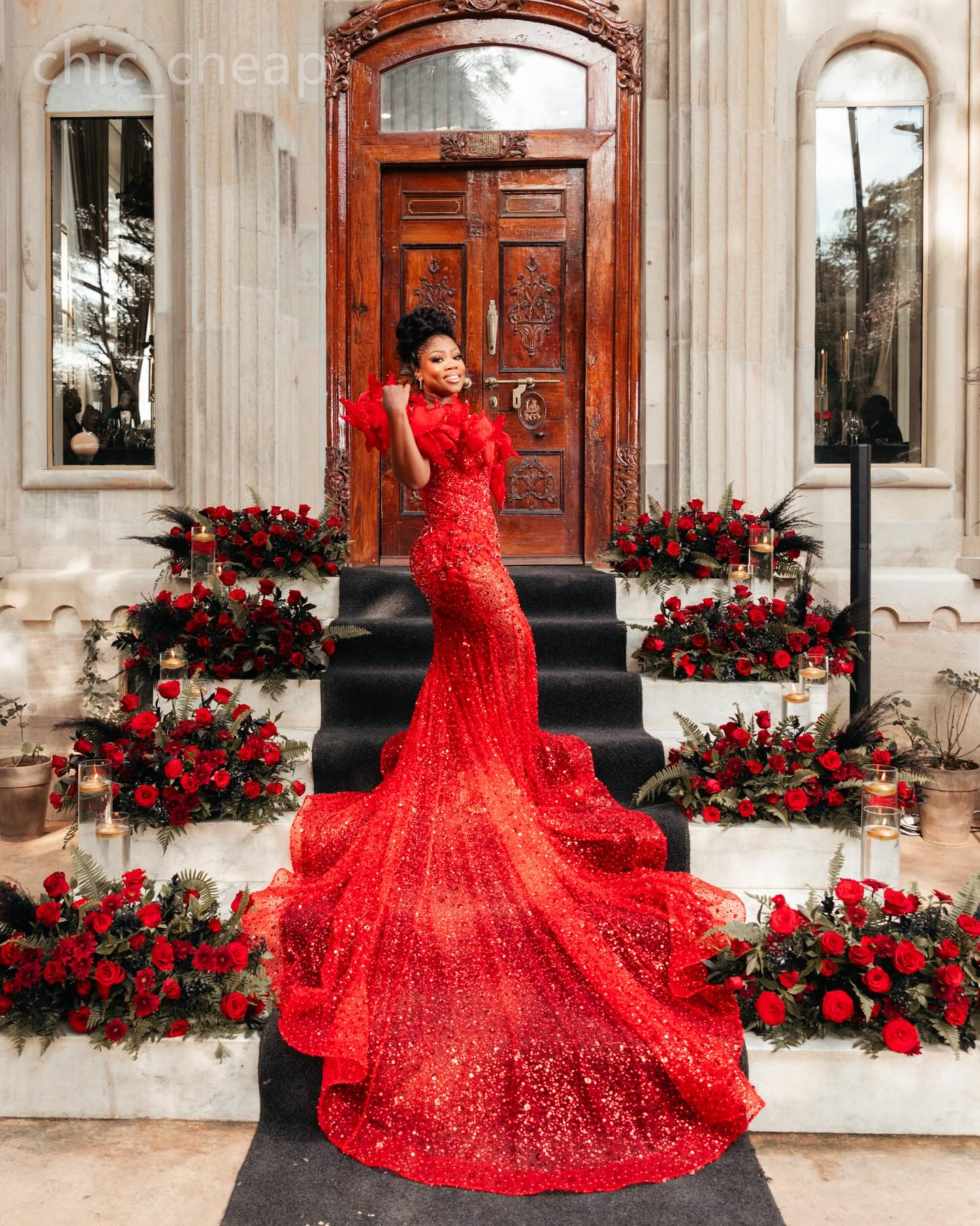 2024 Aso Ebi Red Mermaid Prom Dress Lacefull Beaded Crystals See Through Evening Formal Party Second Reception Birthday Engagement Gowns Dresses Robe 