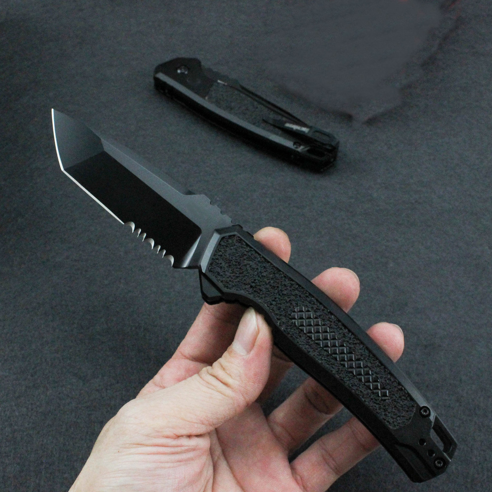 KS 7105 Launch 16 Tactical Knife CPM154 Titanium Coated Serrated Blade CNC Aviation Aluminum Handle Outdoor Camping Hiking EDC Pocket Knives with Reta