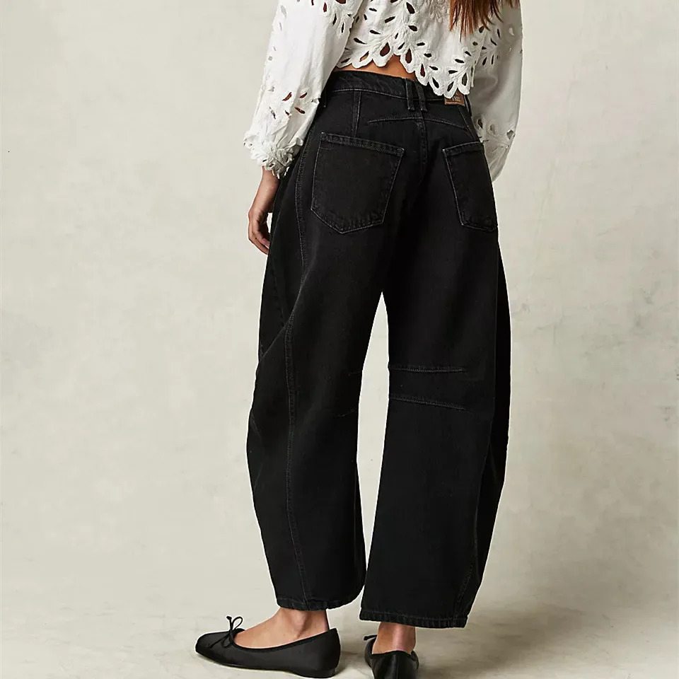 Women Vintage Mid Waist Jeans Wide Leg Loose Boyfriend Denim Cropped Pants Straight Rise Y2k Barrel 240127