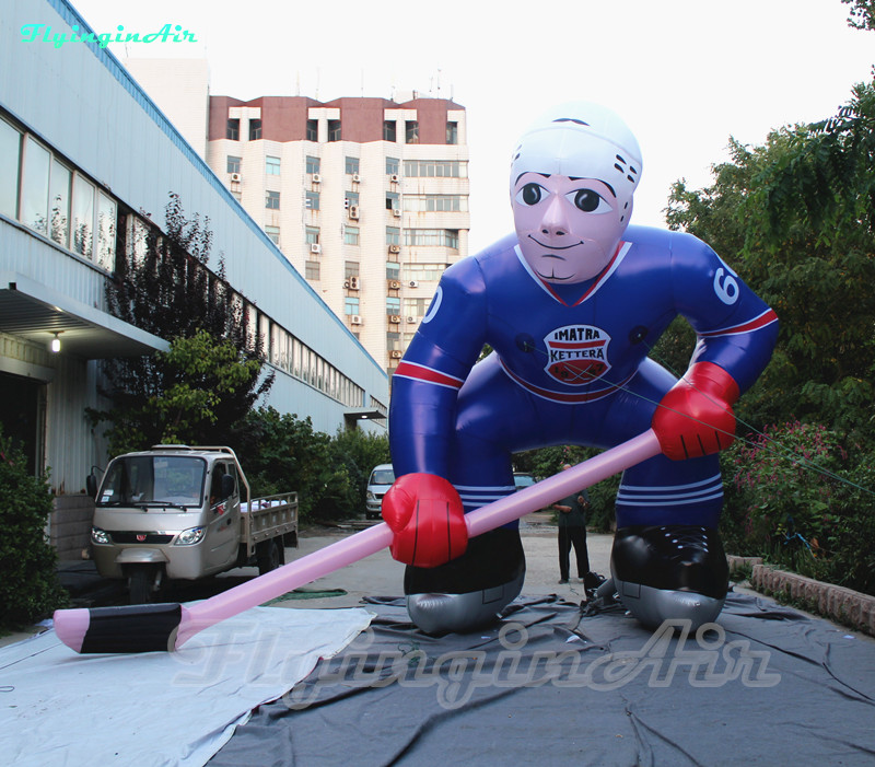 wholesale Giant Advertising Inflatable Ice Hockey Player Sporter Model 5m Blue Air Blow Up Hockey Team Member For March Event