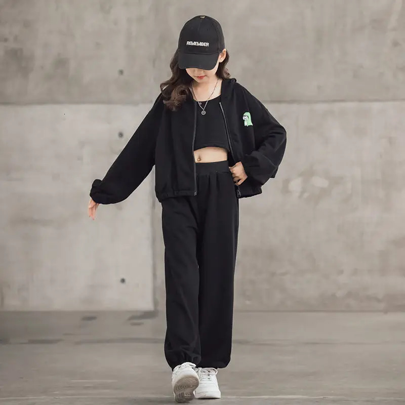 2024 Spring Autumn3Pcs Kids Tracksuit Fashion Kids Clothes Girl Sport Suits Solid VestZipper CoatPants Outfits 5-16 Y 240118