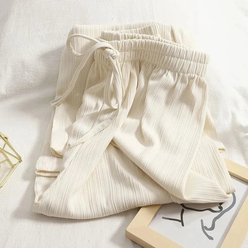 Zoki Summer Ice Silk Wide Leg Pant Fashion High Waist Loose Straight Trousers Harajuku Korean All Match Casual Pants 240202