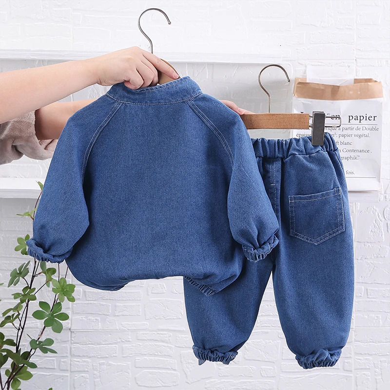 Spring Autumn Children Clothes Boys Suit Denim Pullover Tops Jeans Pants 2Pcs/Set Infant Casual Outfits Kids Sportswear 240118