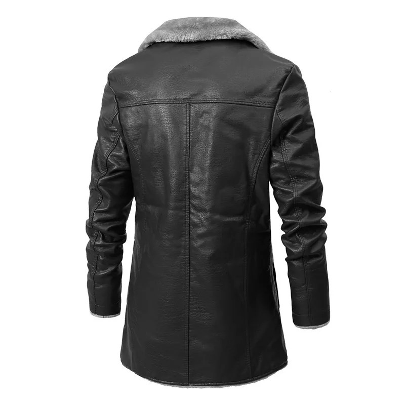Men Winter Long Thick Fleece PU Leather Jacket Mens Streetwear Casual Business Clothing Porcket Leather Jackets Coat Outwear Men 240126