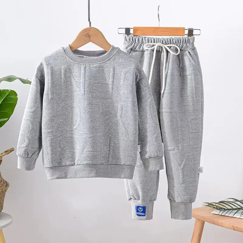 Boy Girls Sweatshirt Spring and Autumn Clothing Junior kid Fashion Jacquard Letter Long Sleeve Top Sweatpants 2 Pcs Set 3-12Y 240131