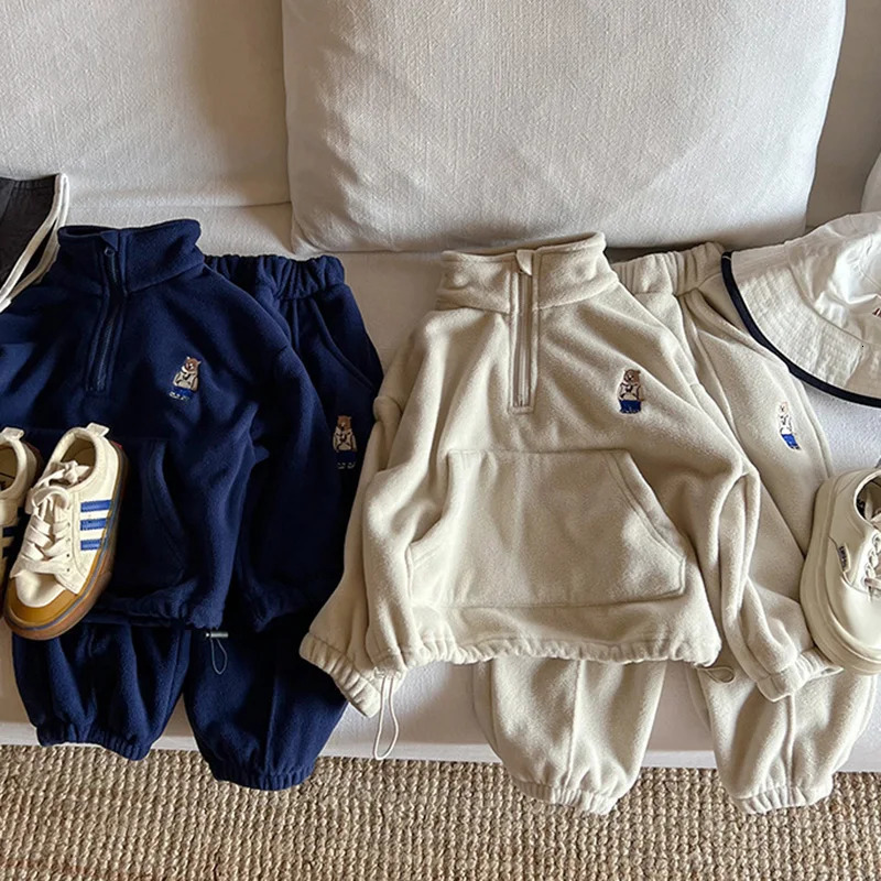 MILANCEL Kids Clothing Set Polar Fleece Boys Hoodie Suit Embroidery Warm Sweatshirts And Pants 2 Pcs Suit 240131