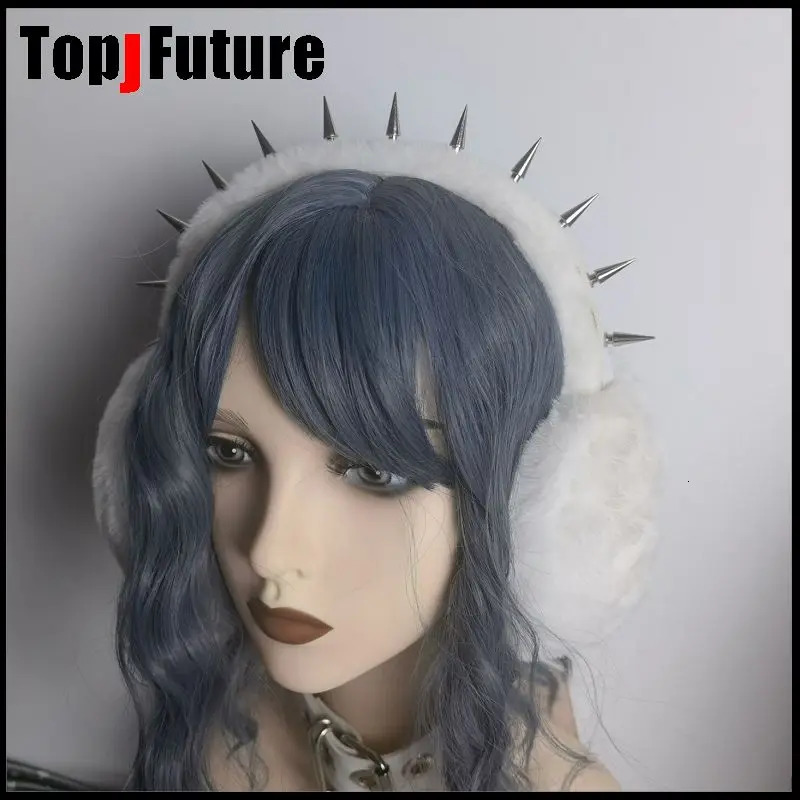 Harajuku Punk Girl Women Plush Spike sticker Warm Earmuffs Gothic Womens Lolita Warmer Muff Ear Cover Cross Fold Headband 240127