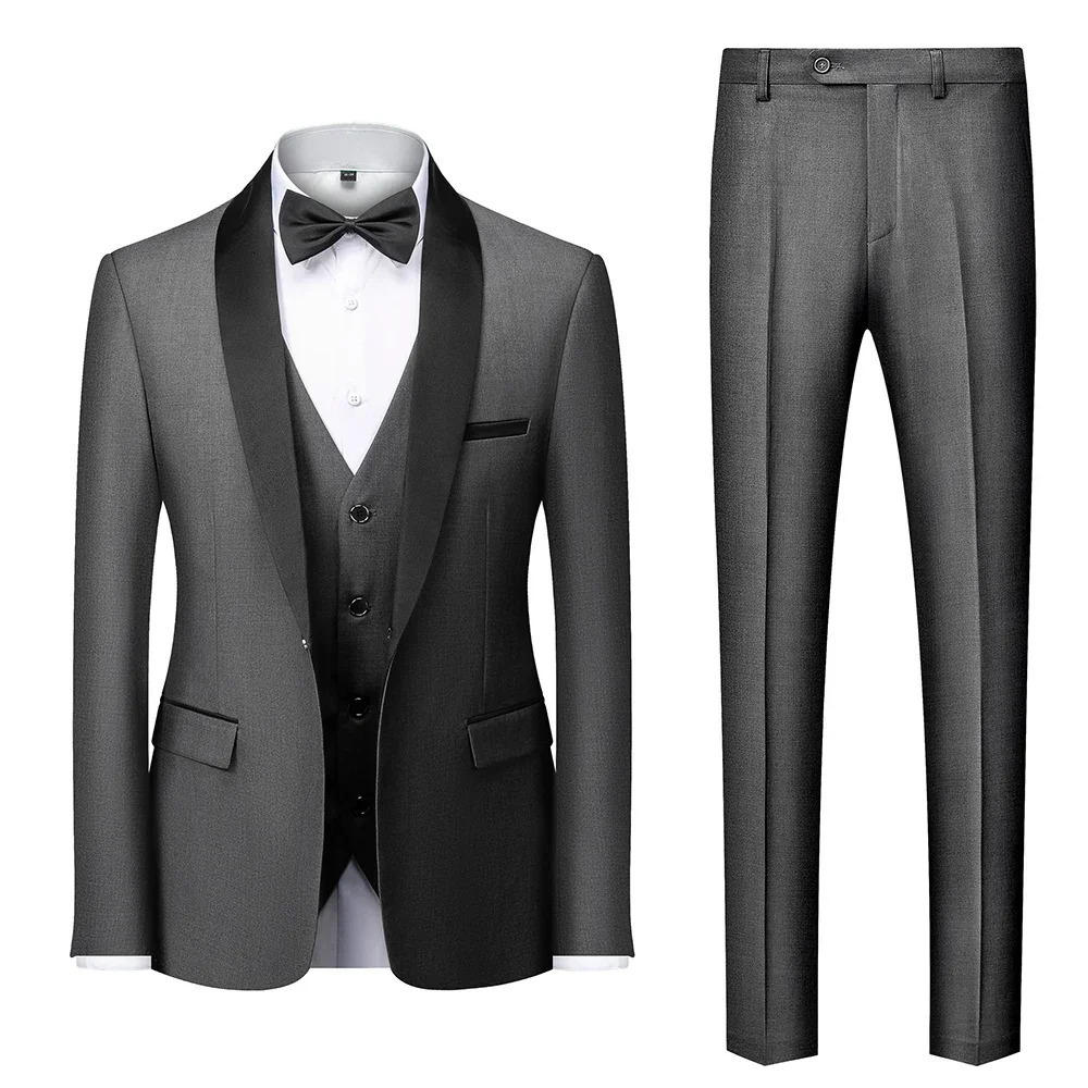 Men Mariage Color Block Collar Suits Jacket Trousers Waistcoat Male Business Casual Wedding Blazers Coat Vest Pants 3 Pieces Set 240126