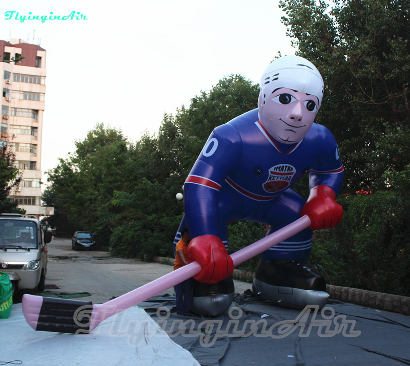 wholesale Giant Advertising Inflatable Ice Hockey Player Sporter Model 5m Blue Air Blow Up Hockey Team Member For March Event