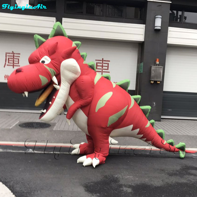 wholesale 2.5m Inflatable Dragon Costume Mall/Street/Event Walking Dragon Cute Red Blow Up Baby Dinosaur Suit