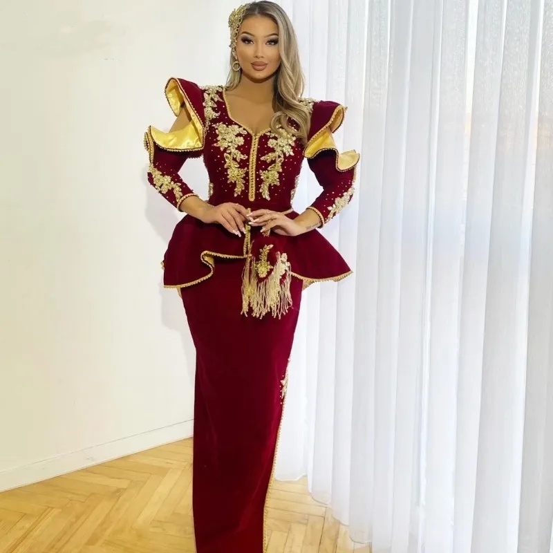 Modest Albanian Evening Dresses For Women Long Sleeves Applique Traditional Kosovo Prom Gowns Mermaid Party Outfits