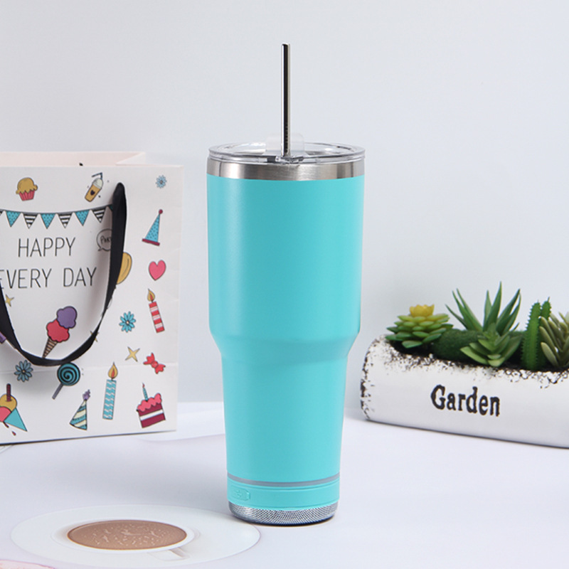30oz Bluetooth Speaker Tumblers stainless steel vacuum insulated music cup Coffee water drinking bottle with wireless Speaker metal straw
