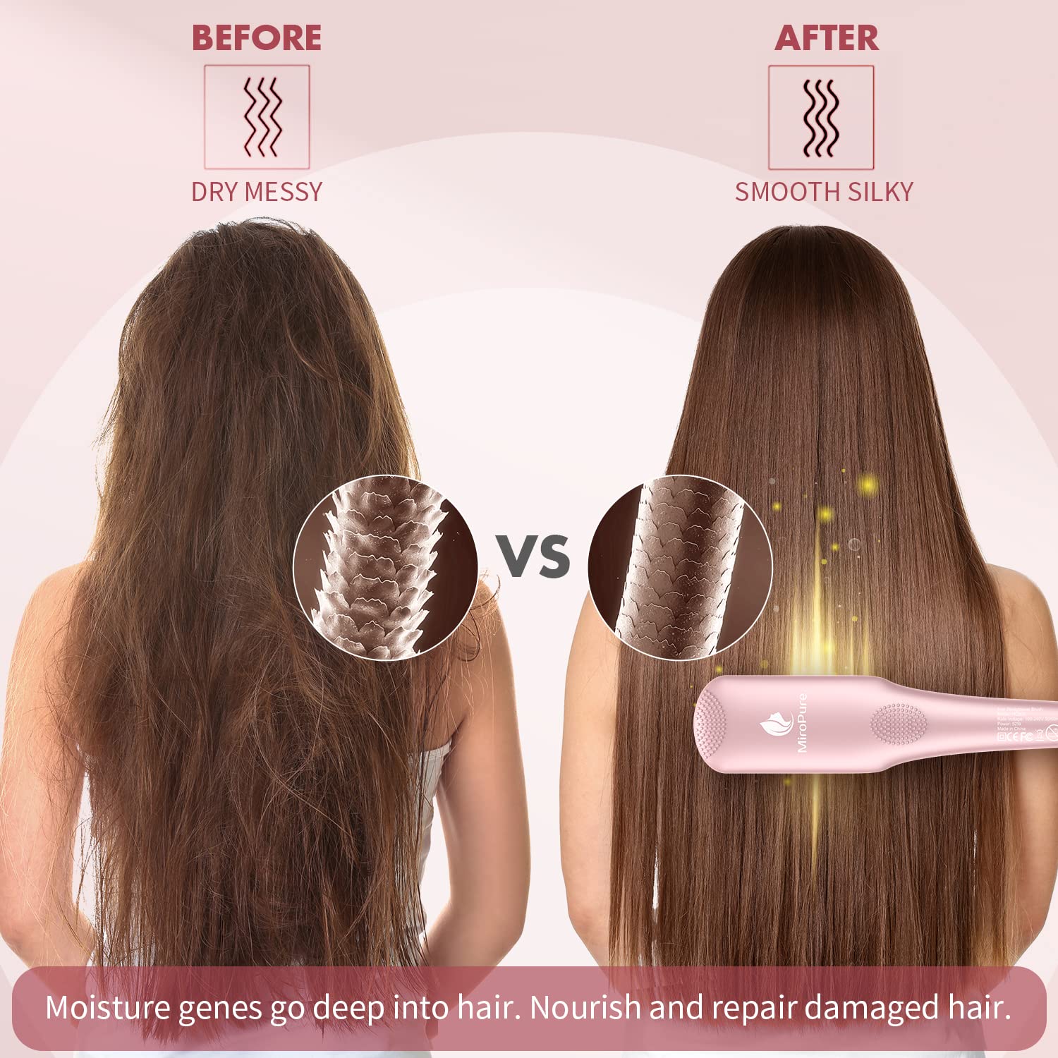 MIROPURE Enhanced Hair Straightener Heat Brush by MiroPure, 2-in-1 Ceramic Ionic Straightening Brush, Hot Comb with Anti-Scald Feature