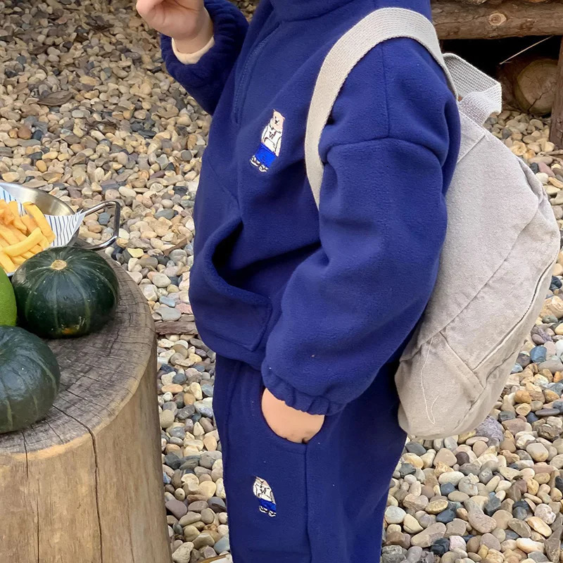 MILANCEL Kids Clothing Set Polar Fleece Boys Hoodie Suit Embroidery Warm Sweatshirts And Pants 2 Pcs Suit 240131