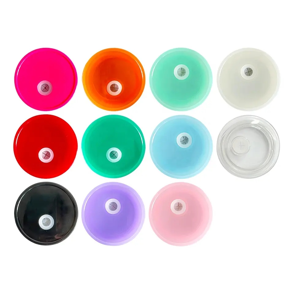 Replaced Colored Plastic Lids for 16oz Tumbler Blank Clear Frosted Glass Mason Jar Libby Can Cooler Cola Beer Food Cans 5 Colors FY5564 JY22
